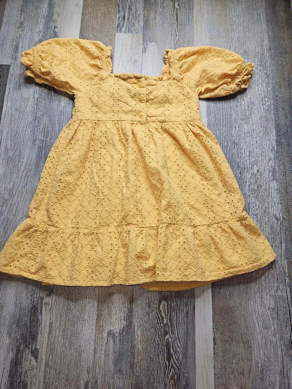 Janie And Jack Eyelet Puff Sleeve Dress Girls Size 5 Golden Apricot